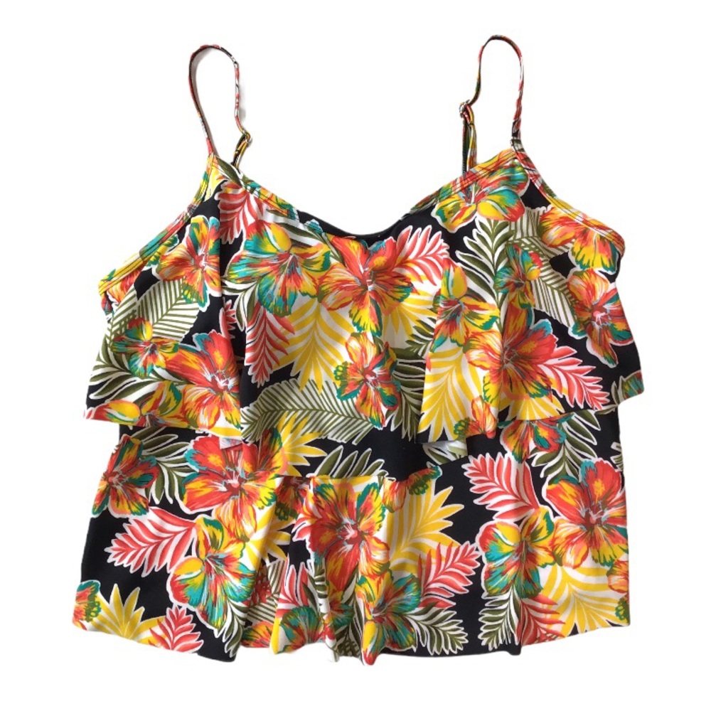 Jantzen Tankini Swim Top Size 16 Tropical Floral Print Ruffle Front